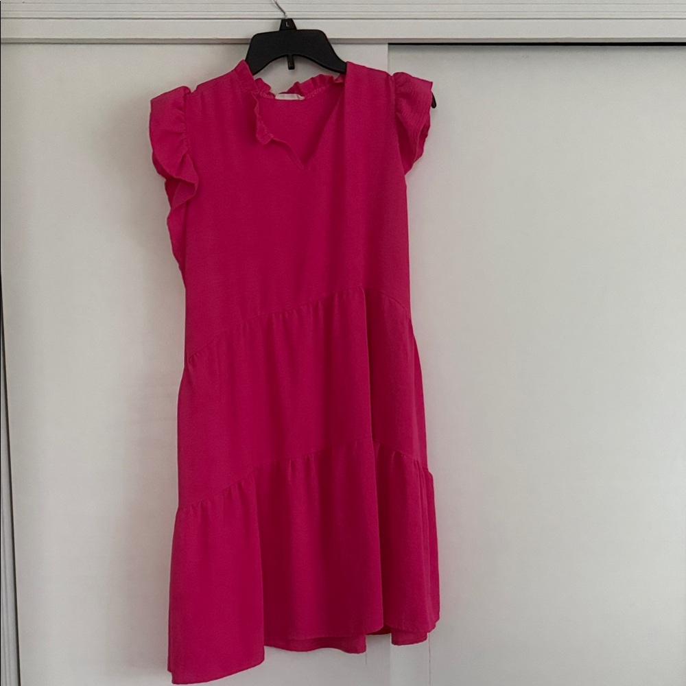 Fuchsia Ruffle Sleeve Tiered Dress